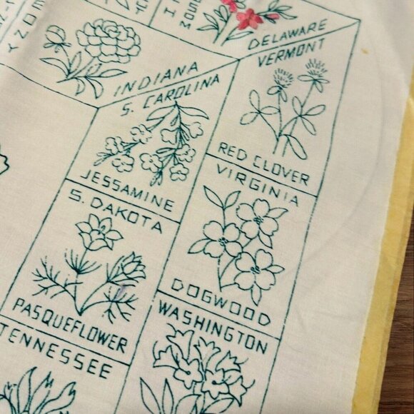 Vintage Paragon Needlecraft Embroidered USA Map State Flower Unfinished - Picture 6 of 6